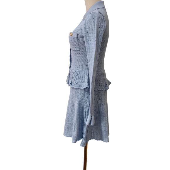 Self-Portrait Blue Pointelle Knit Mini Dress M - Picture 10 of 12